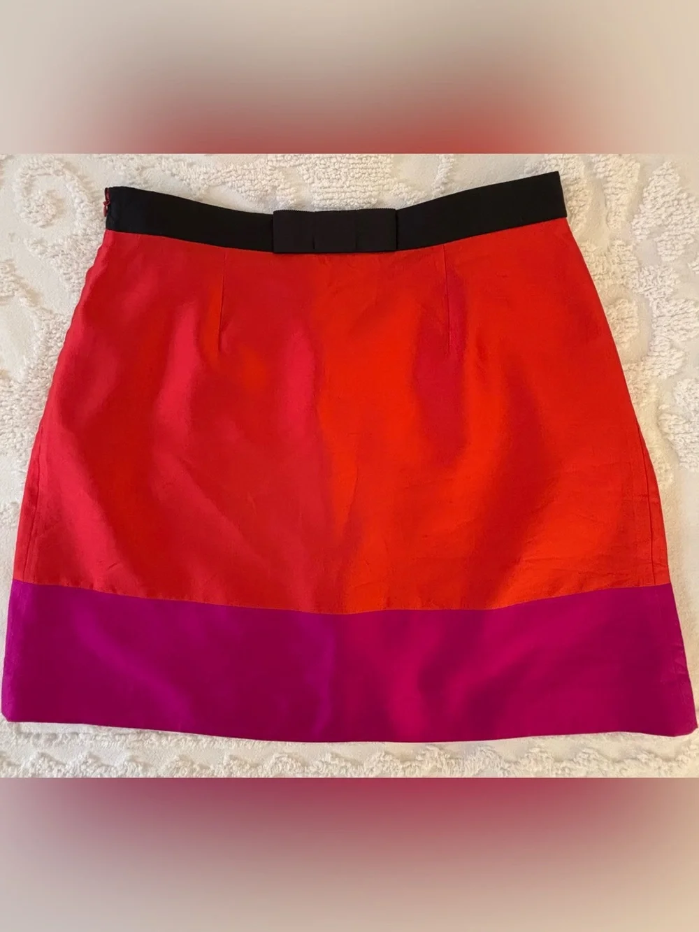 kate spade Skirt Silk Blend Red Pink Black Grosgrain Bow A-Line Pockets lined 12